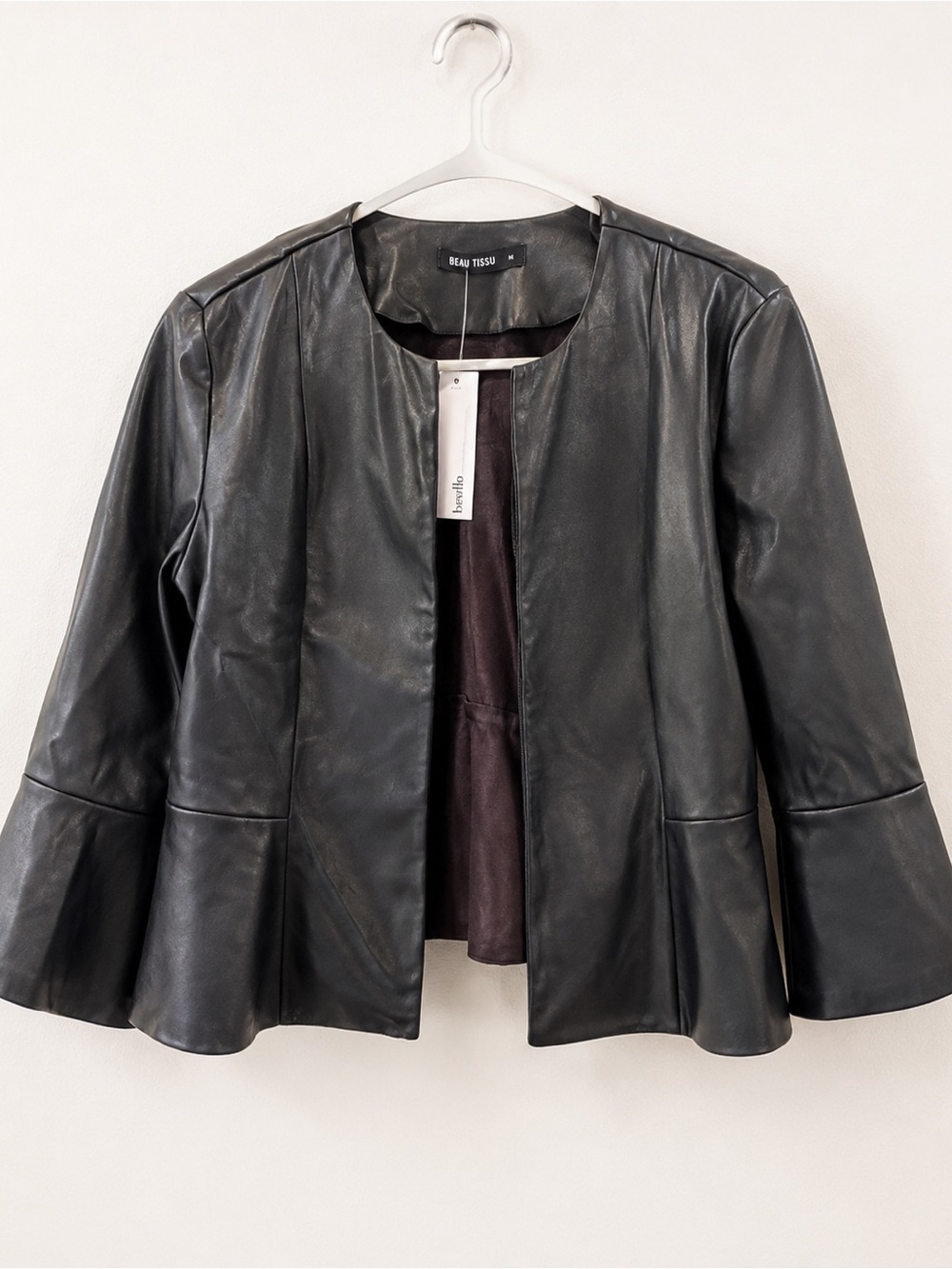 Beau Tissu Black Faux Leather Peplum Jacket NWT Size M